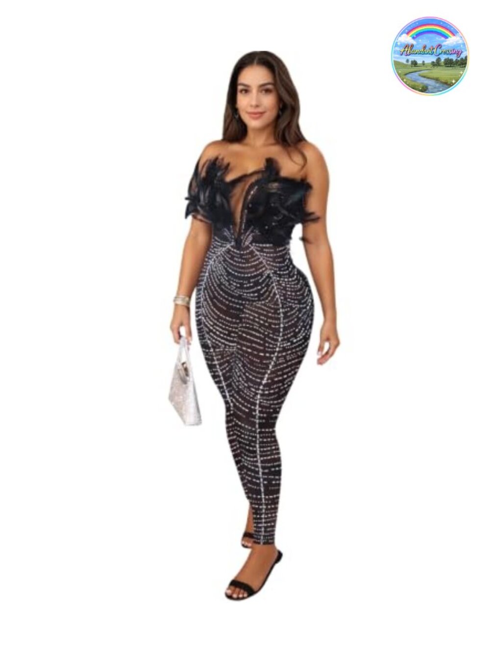 Rhinestone Mesh See Through Jumpsuit Sleeveless Clubwear Romper